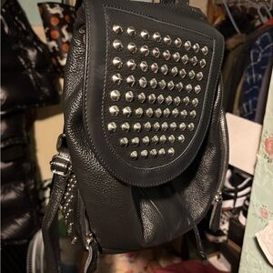 Black Studded Italian Leather Backpack - Fashion Backpack Purse